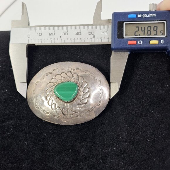 Navajo Malachite Stone Sterling Silver Kerchief Bandana Tie Native American USA - Picture 7 of 11